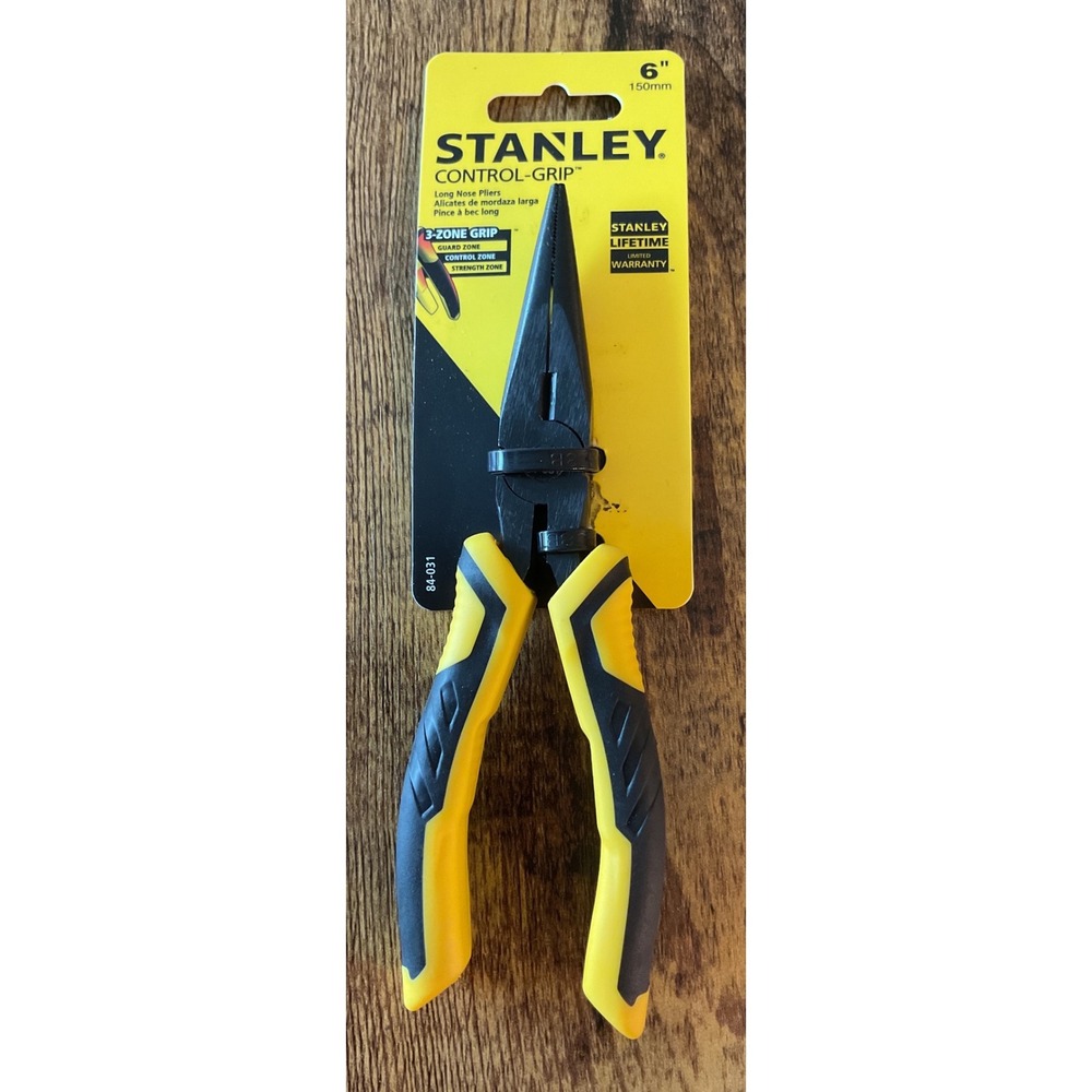 Stanley Control-Grip 6 Inch Long‎ Nose Pliers 84-031 Yellow Black Hand Tool NEW